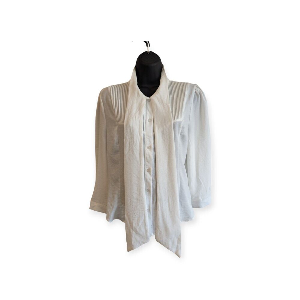NWT Michel Fashion Long Sleeve Button-Down Tie-Front White Blouse Size S